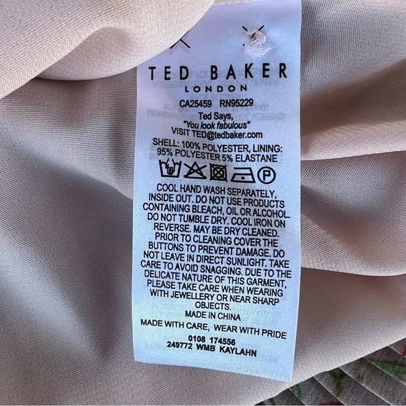 Ted Baker London Kaylahn Ditsy Accordion Pleat Blouse Pink Floral Keyhole Size 4 - Picture 11 of 12